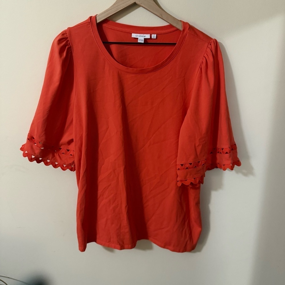 Chicos Womens Orange Short Sleeve Blouse Size 3 / XL Summer Business Casual